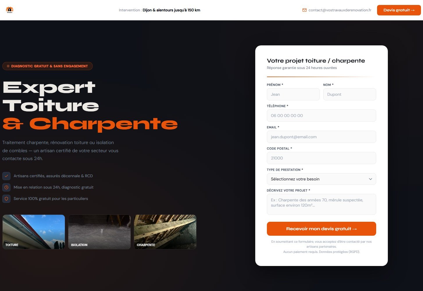 Aperçu du site Expert Toiture & Charpente
